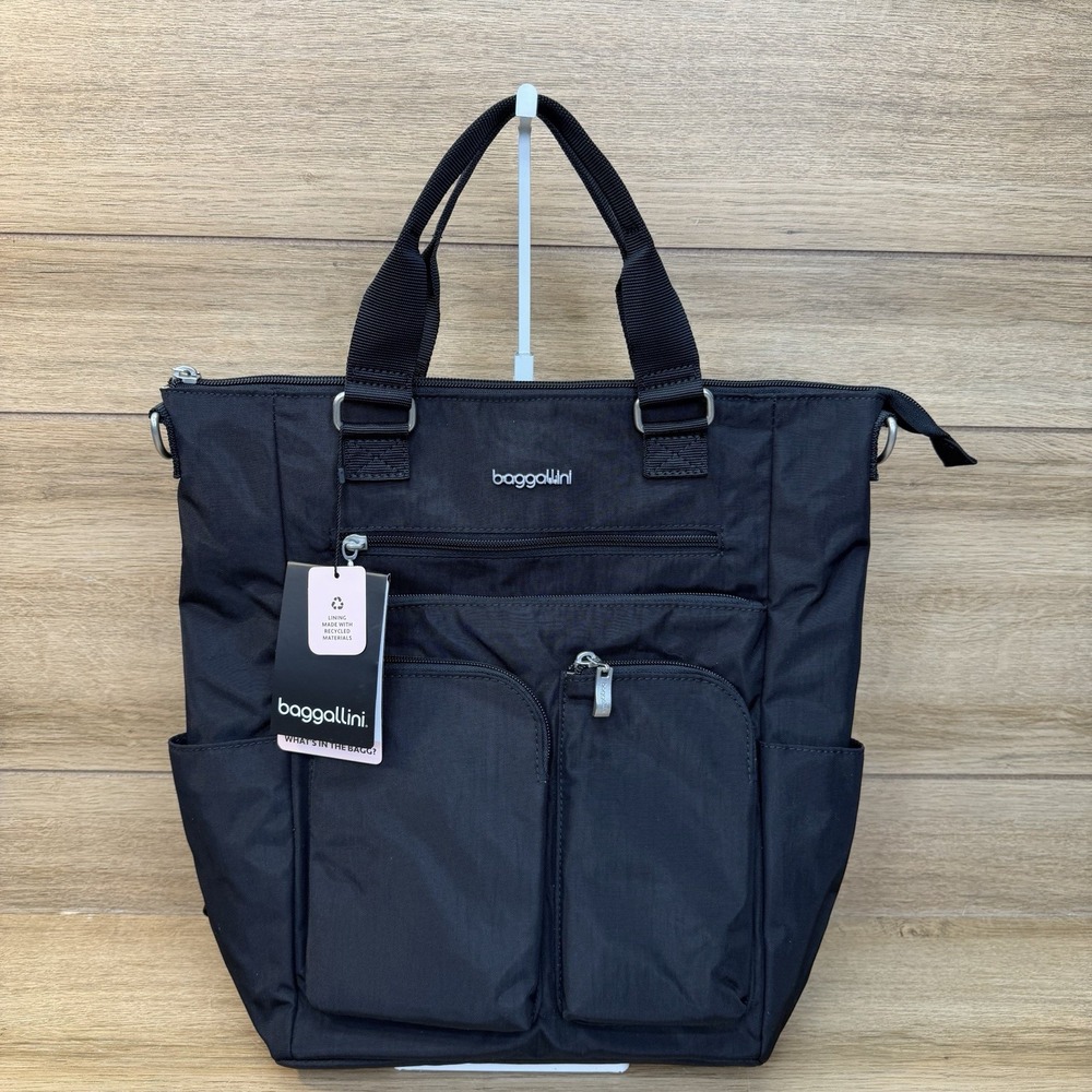 NWT Baggallini All Set 3-in-1 Tote Backpack Crossbody Convertible Bag Black RFID